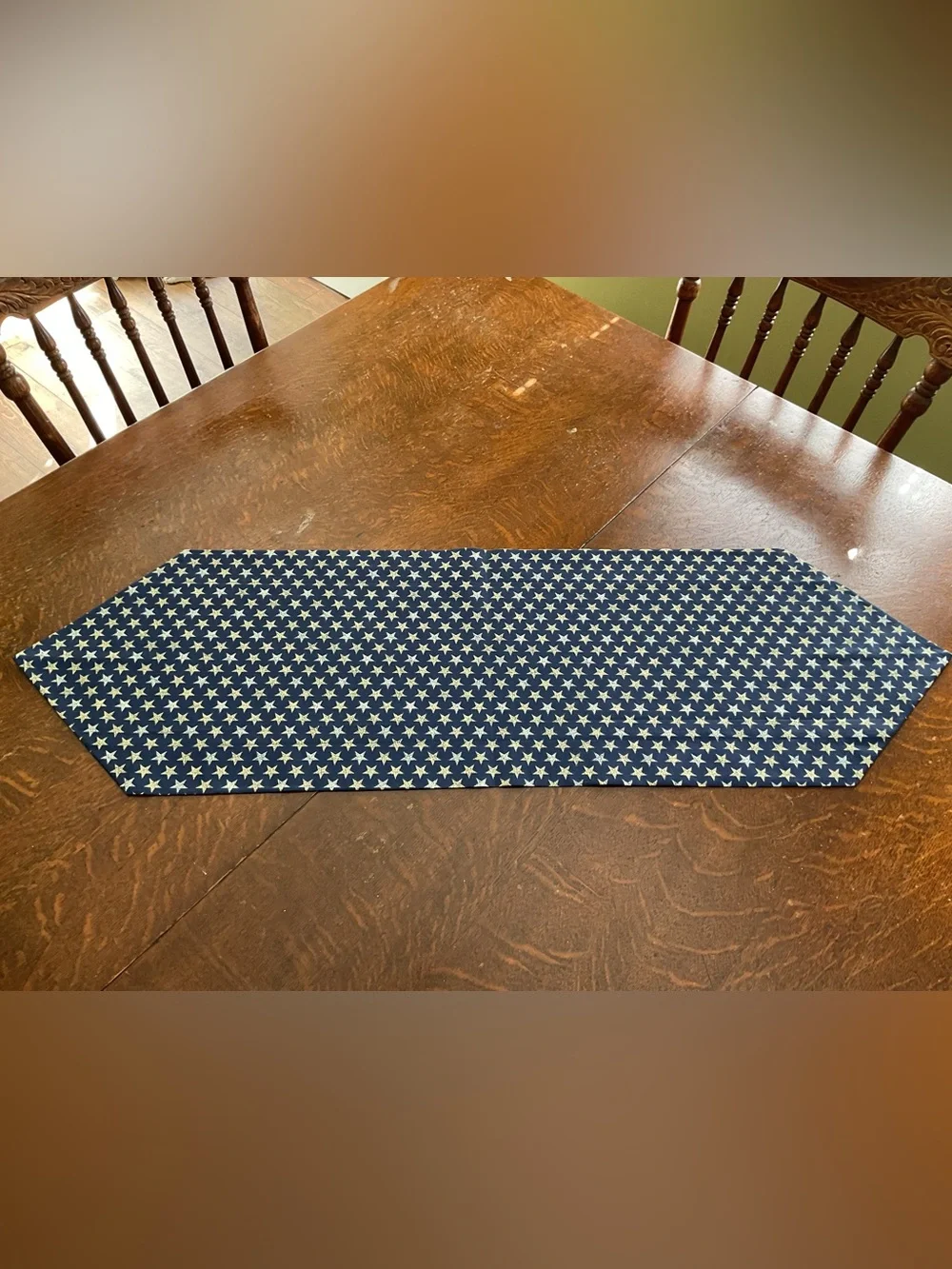 Handmade Reversible Star Pattern Navy and White Table Runner